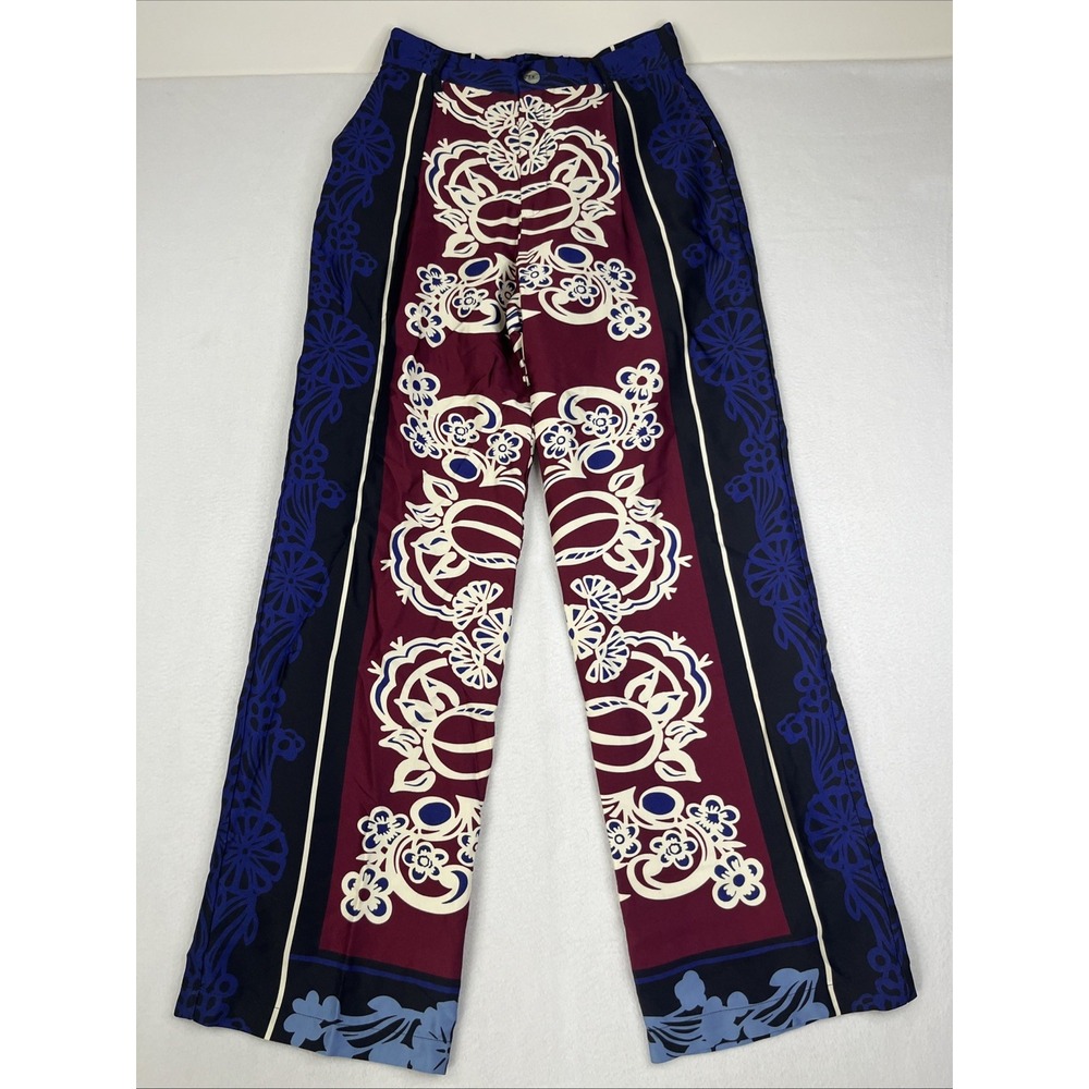 RG Kane Maria Printed Trousers Womens Medium Floral Wide Leg High Rise Pants NEW